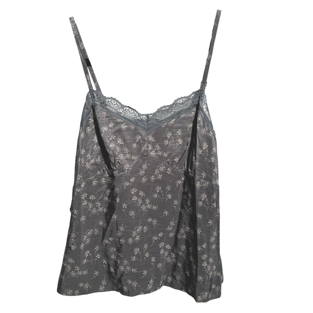 VTG Y2K American Eagle Silk Babydoll‎ Cami Top Gray Lace Floral Fairy Grunge 4
